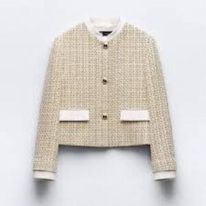 Zara Textured Tweed Lady Jacket Blazer Cream Multi Size XS